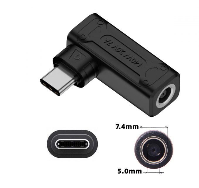 7.4 x 5.0mm DC to USB C angled male PD adapter 140W