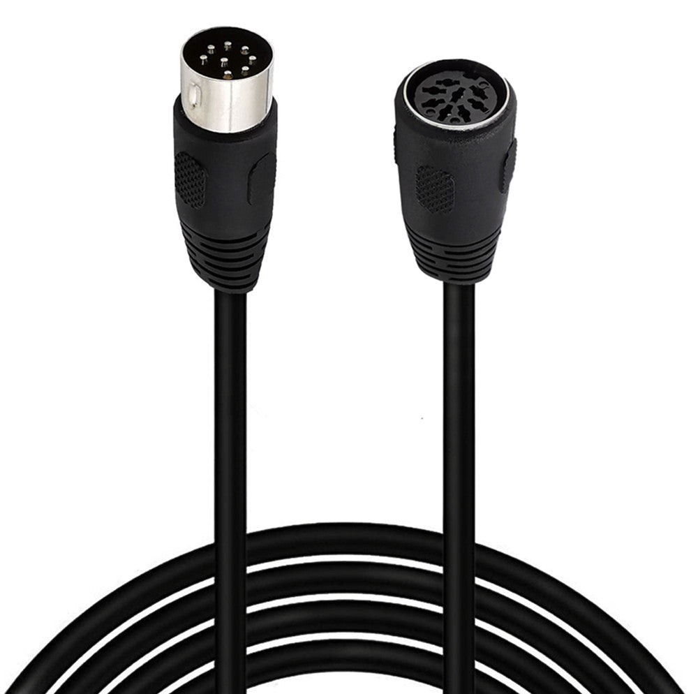 Black cable with two connectors on a white background