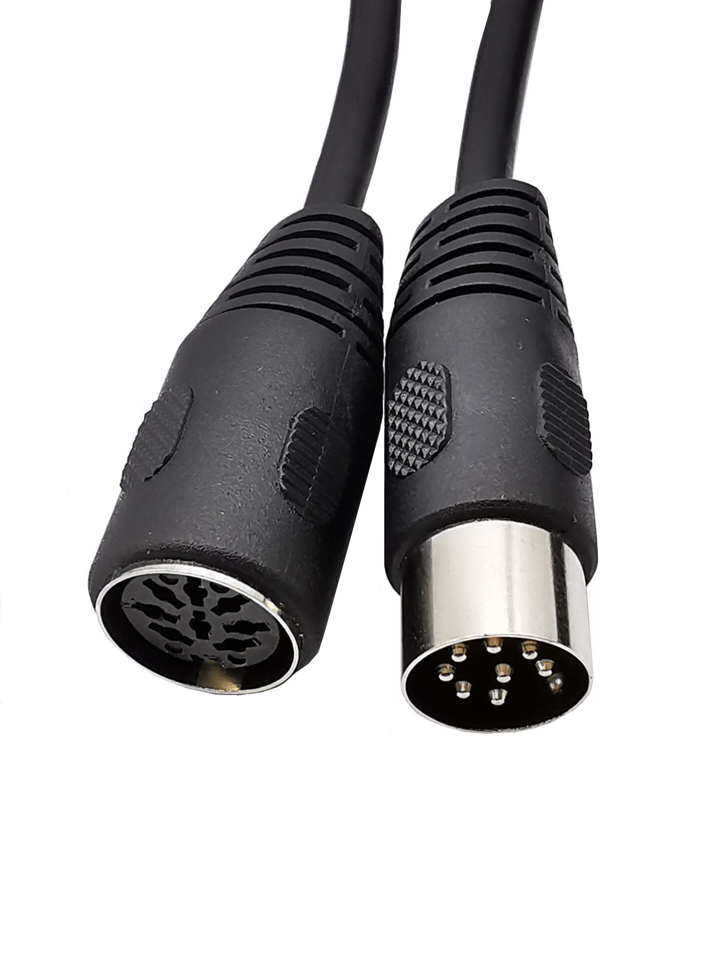 Two black audio cables with 15-pin connectors on a white background