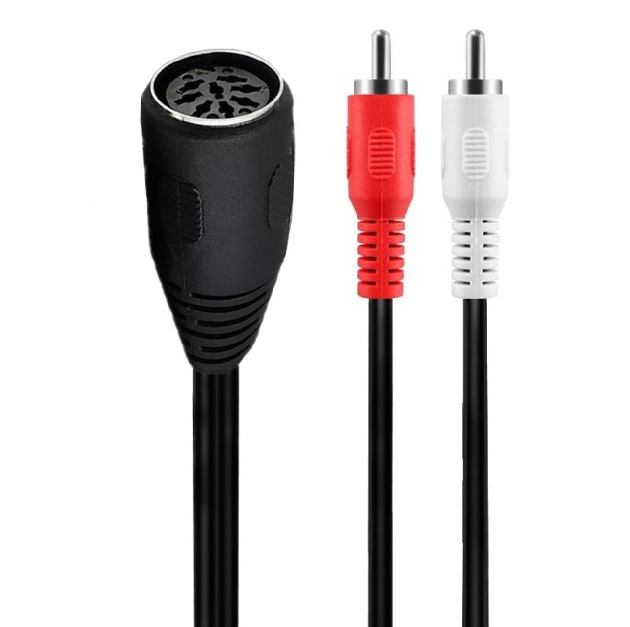 Overview of the 8-pin DIN female to dual RCA male audio cable