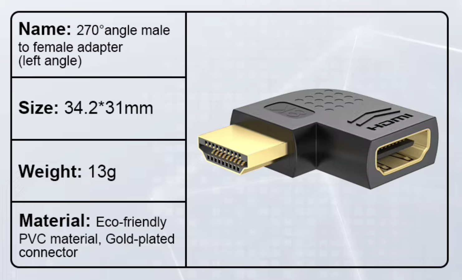 8K HDMI left angle adapter HDMI male to female 90 degree connector
