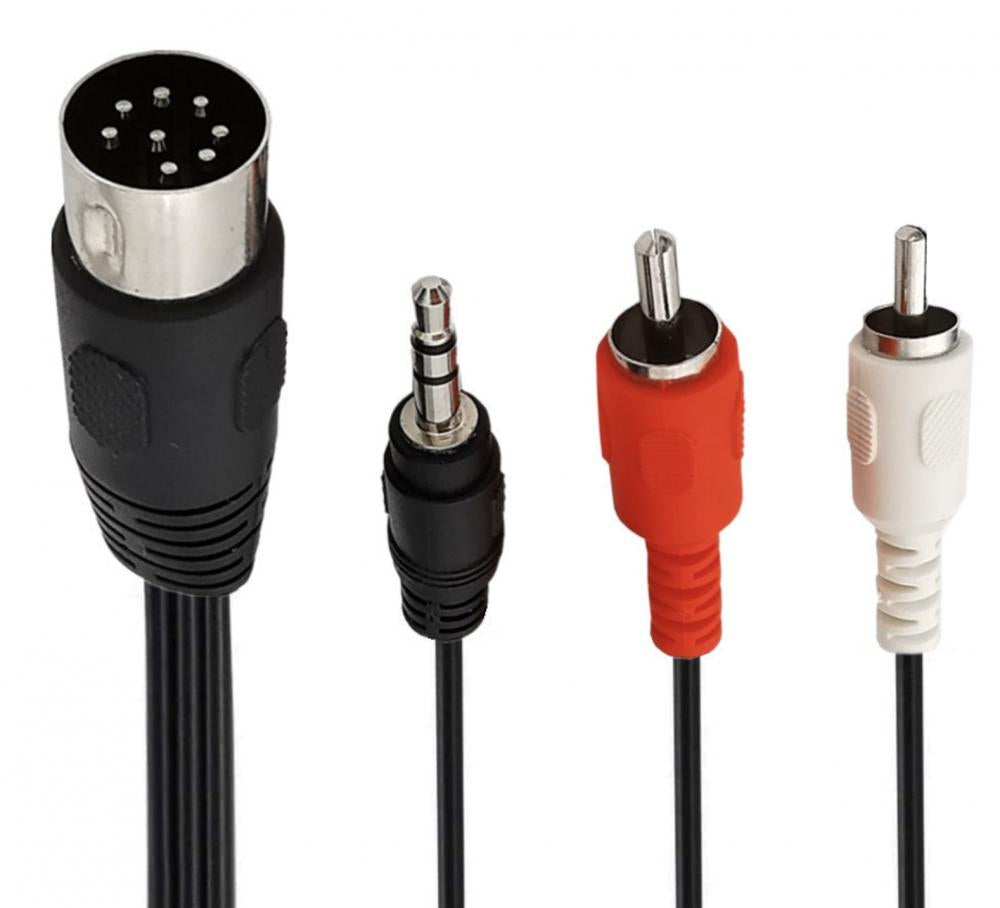 Set of audio cables with different connectors on a white background