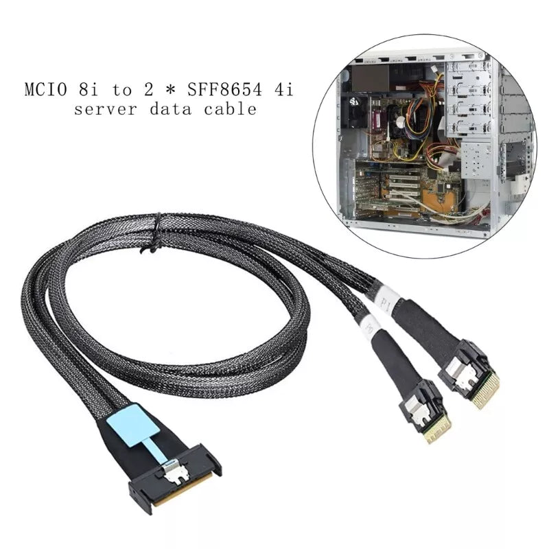 PCIE Gen 5.0 Slimline SAS MCIO 8X 8i 74P to Dual 2 x SFF-8654 4i Server Expansion Data Cable