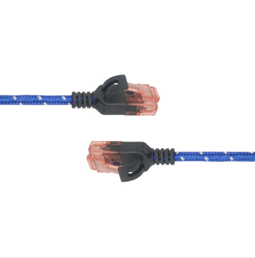 Two Ethernet cables with connectors on a white background