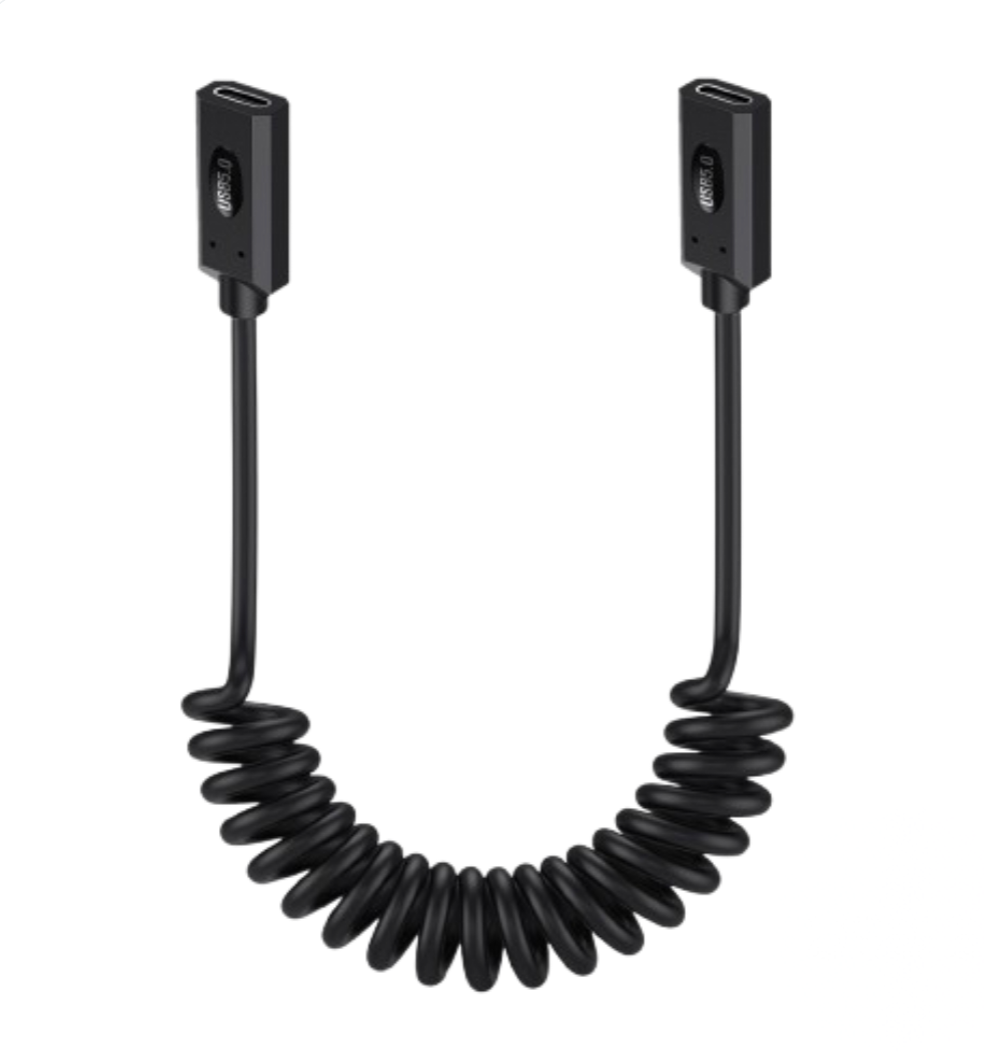 USB 5.0 Type-C Coiled Extension Cable, (Female to Female)|80Gbps|240W Fast Charging|1m