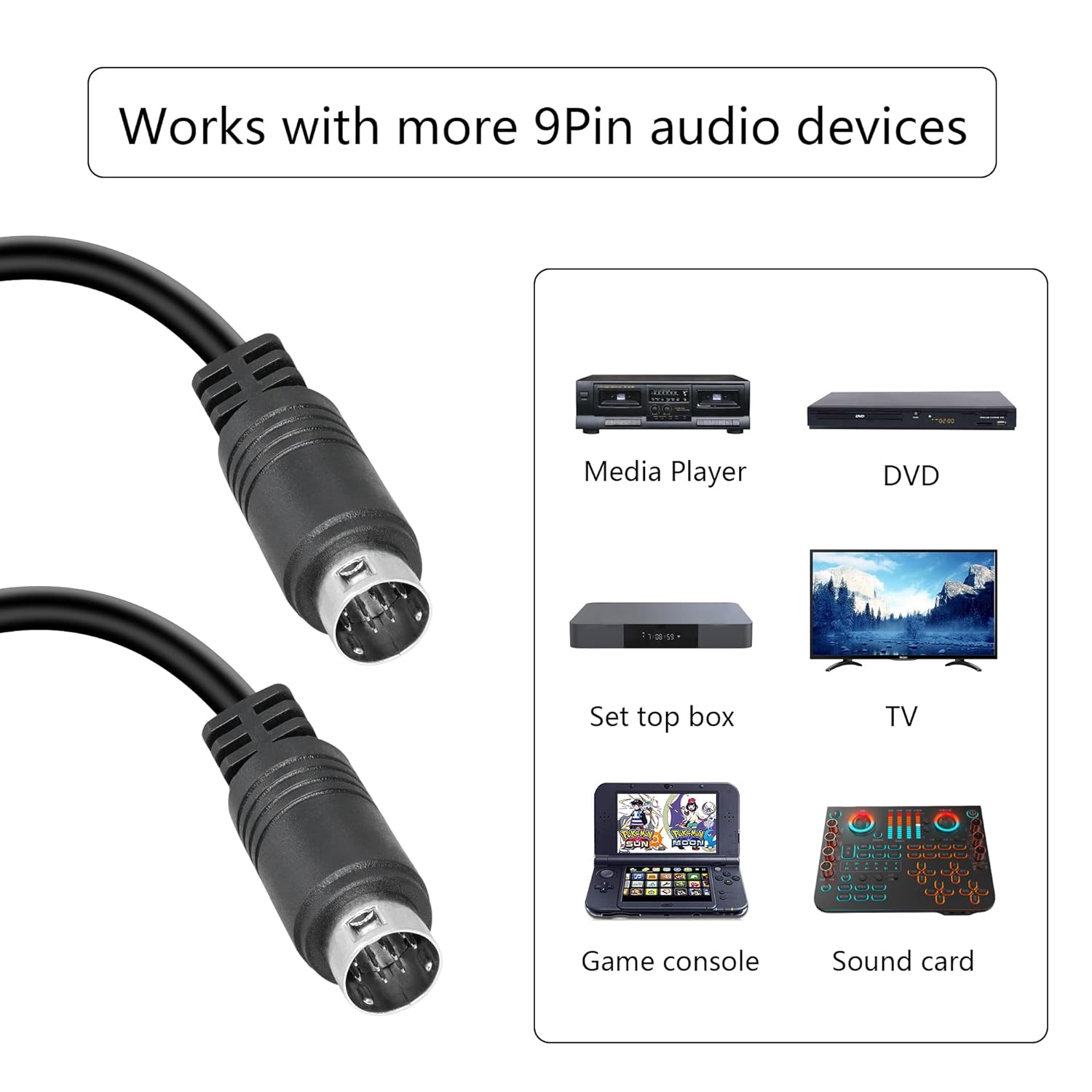 9 Pin Mini Din Male to 9Pin Male Stereo Audio Cable for Audio equipment