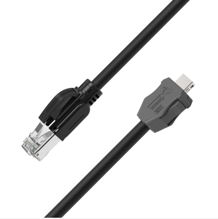 Black ix Industrial CAT6A Ethernet cable with IX B-Key male to RJ45 male connectors