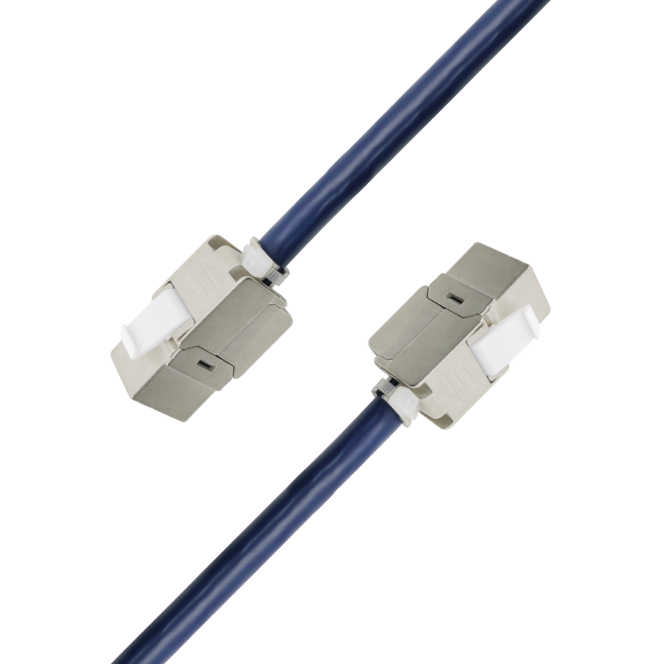Blue CAT6A S/FTP 23AWG consolidation point cable with keystone jacks (female to female)