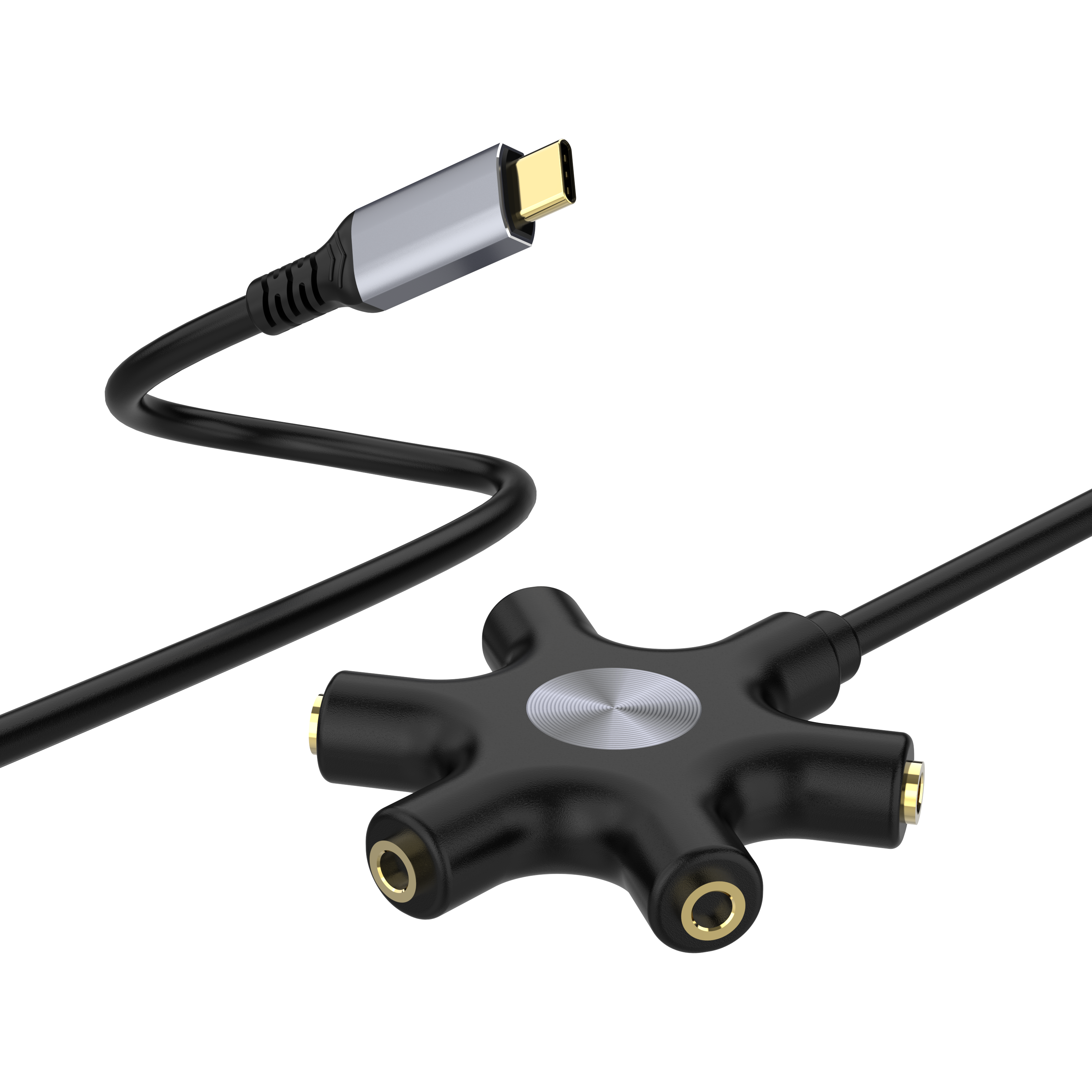 USB-C to 3.5mm AUX Female 5-Way Multi Headphone Audio Splitter Adapter 1m