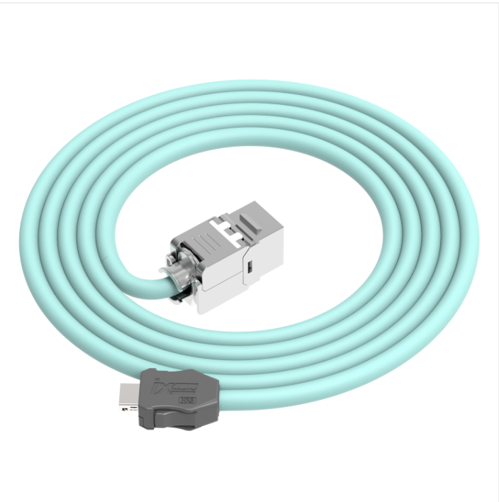 CAT6A ix Industrial B-Key to RJ45 keystone jack Ethernet cable in teal