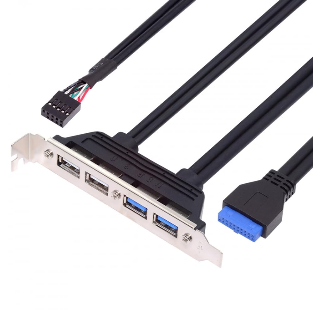Internal USB 2.0 & USB 3.0 4-Port Female Panel Mount Cable to 9-Pin + 20-Pin Motherboard Header – 50cm with PCI Bracket