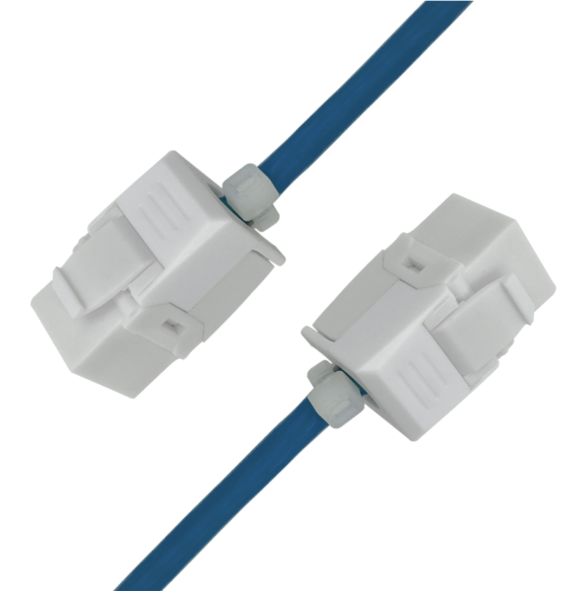 Cat6A consolidation point cable with keystone jack to keystone jack connectors (blue)