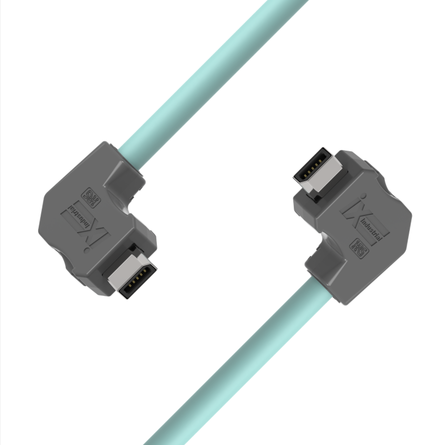 Light blue cable with gray connectors on a white background