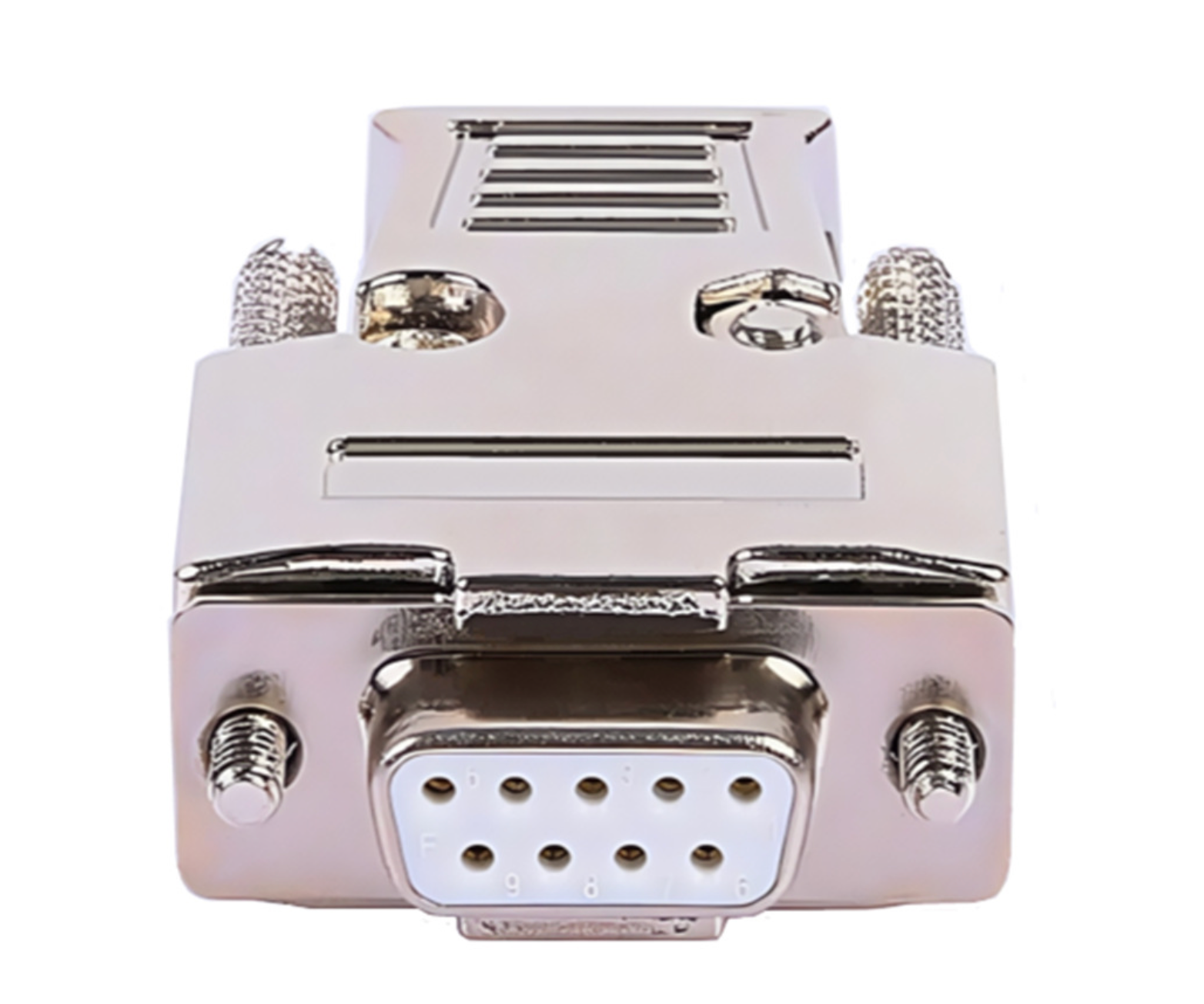 DB9 female connector with metal housing and gold plated pins for RS232 serial communication