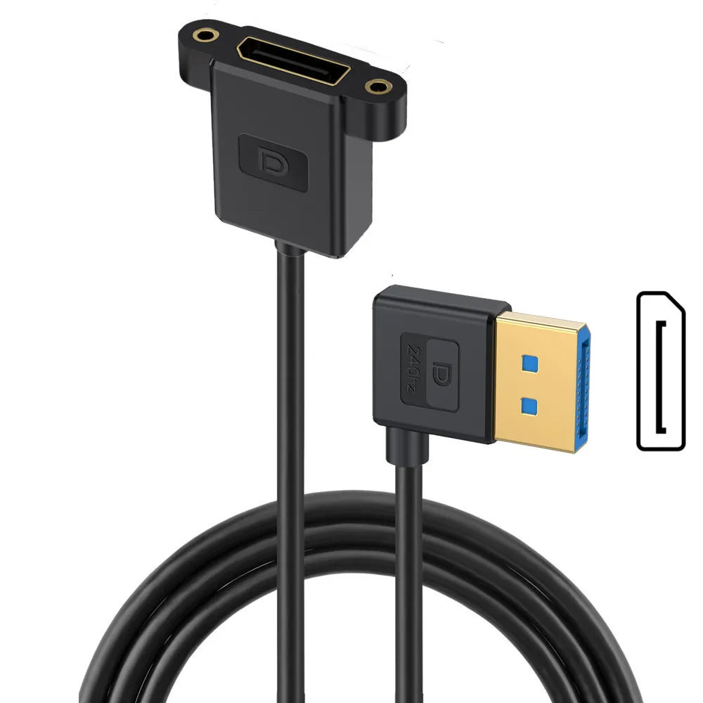 Displayport 1.4 Panel Mount Extension Cable, Ultra-HD DP Male to Female | Silicone 8K/60Hz | Right Angle