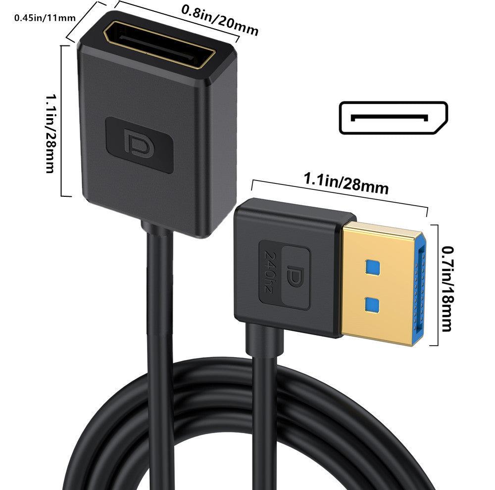 Displayport 1.4 Male to Female Silicone Extension Cable, 8K/60Hz, 4K/240Hz | Right Angle