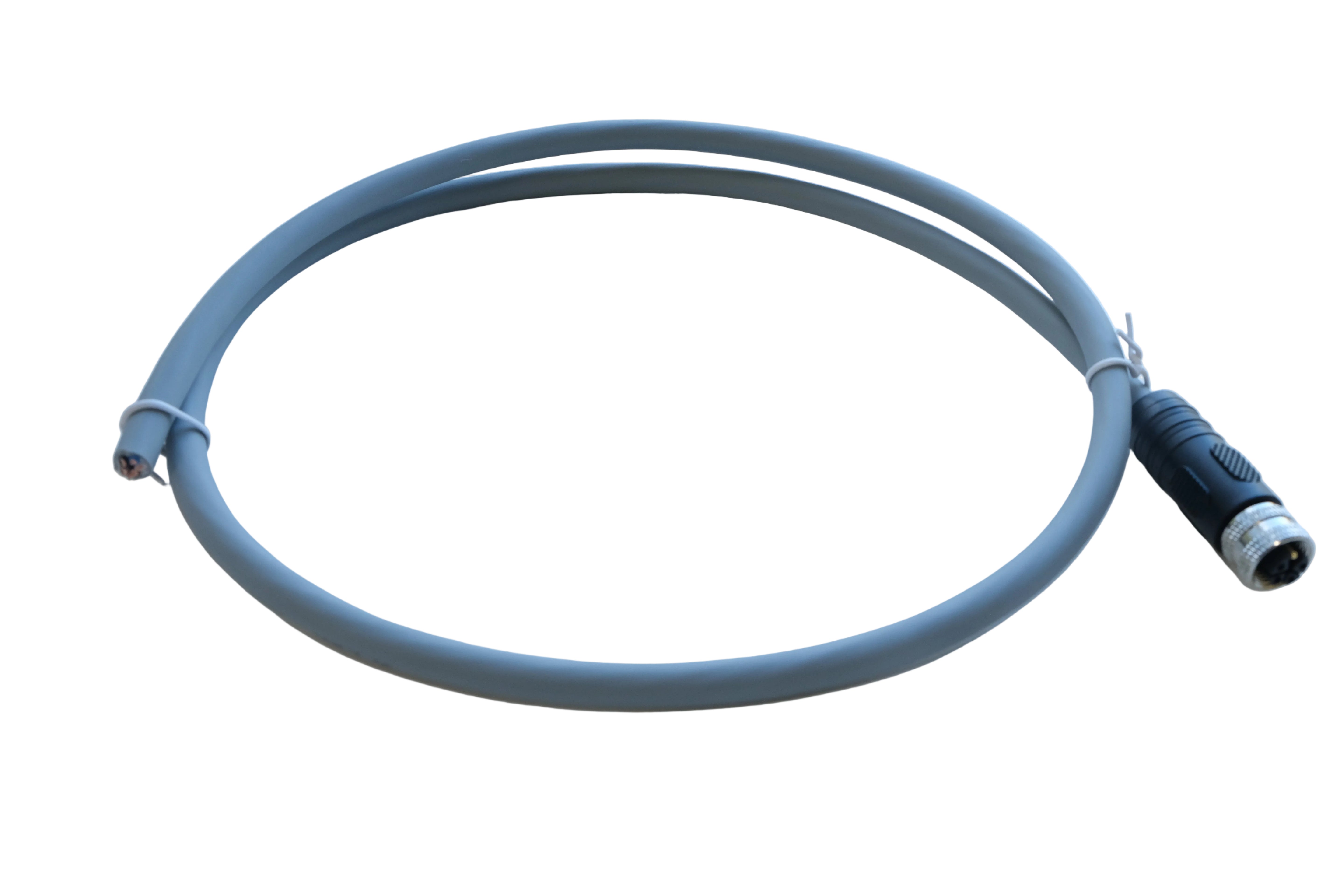 Gray cable with connectors on a white background