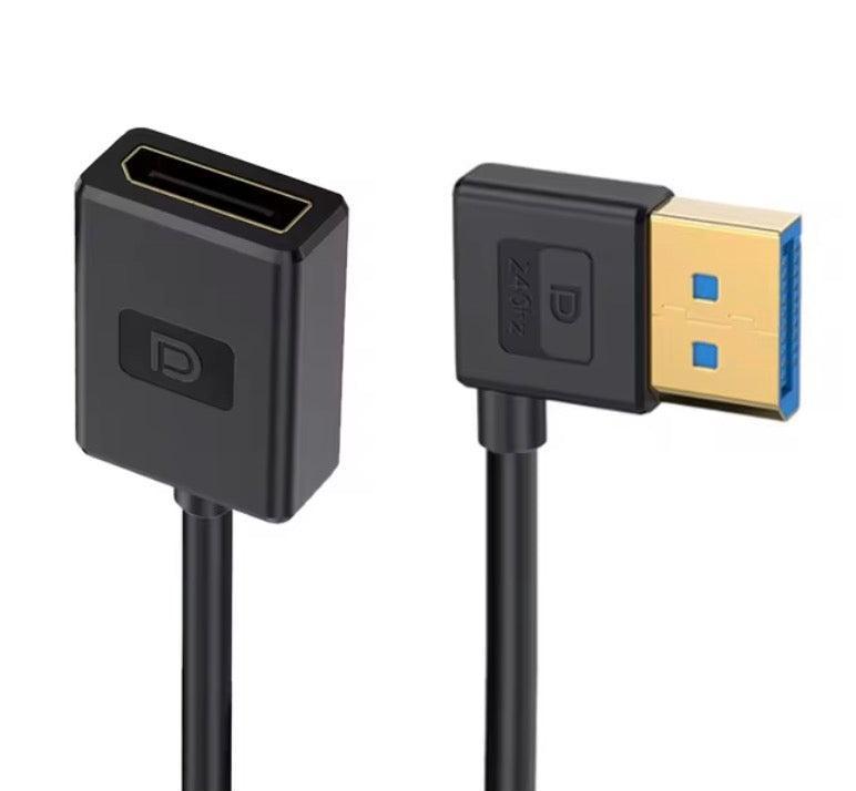 A black DisplayPort male to female silicone extension cable with a gold-plated connector on one end and a standard DisplayPort connector on the other.