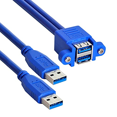 USB 3.0 Stackable Panel Mount Cable, Dual USB 3.0 A Male to Female Extension Connector 5Gbps