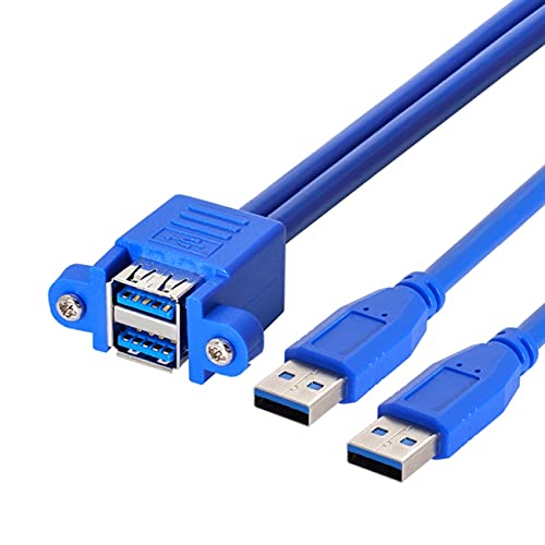 USB 3.0 Stackable Panel Mount Cable, Dual USB 3.0 A Male to Female Extension Connector 5Gbps