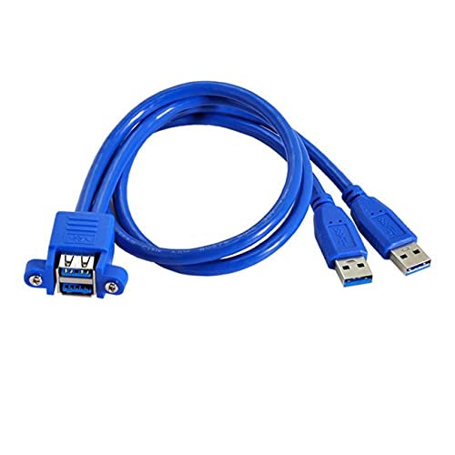 USB 3.0 Stackable Panel Mount Cable, Dual USB 3.0 A Male to Female Extension Connector 5Gbps