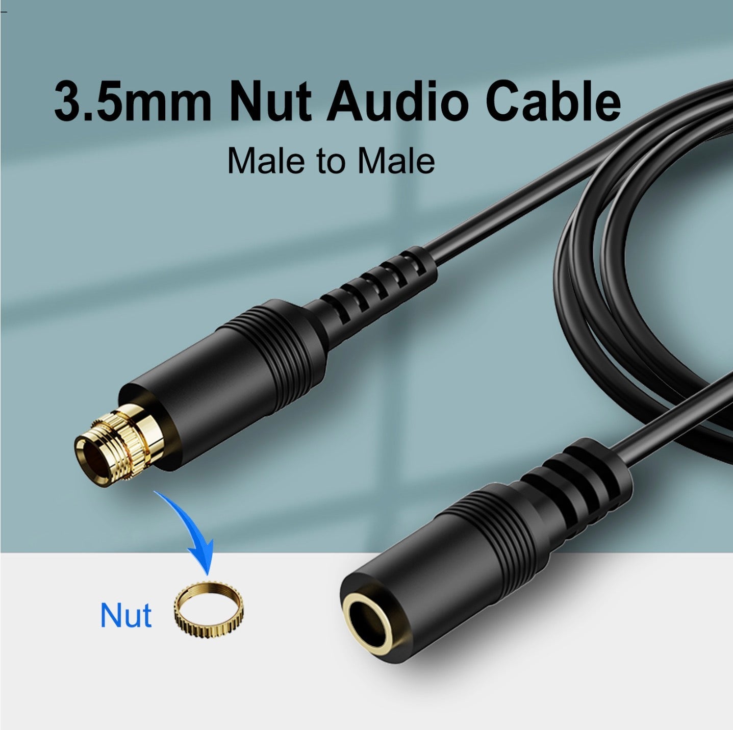 3.5mm stereo female to female panel mount AUX cable with locking nuts
