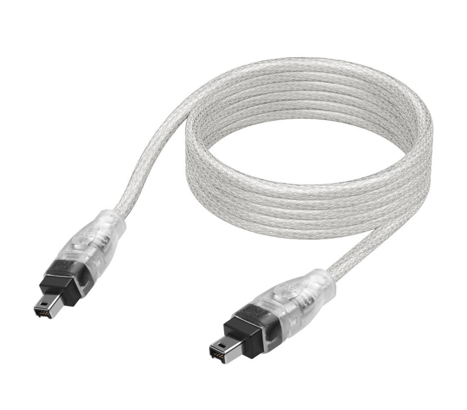 White braided USB cable with connectors on a white background