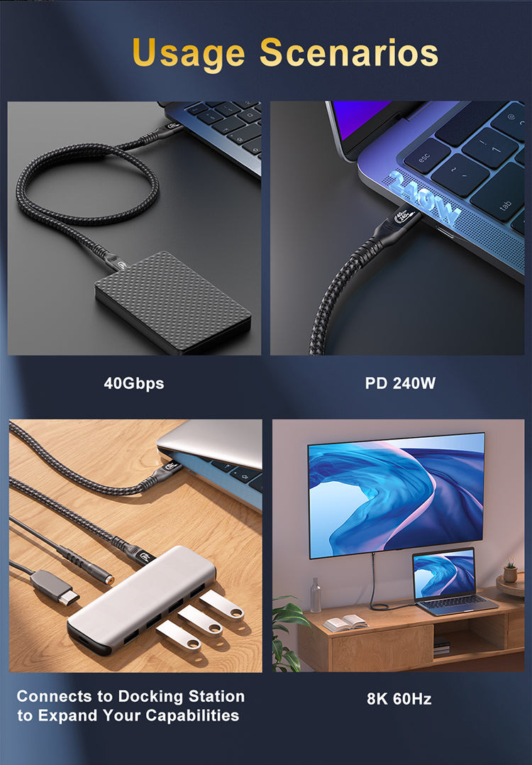 USB C High Speed Transmission USB4 Cable EPR 240W 40Gbps 8K 60Hz