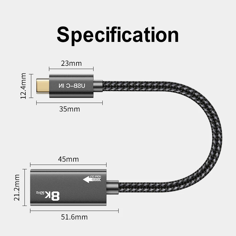 USB C Male to HDMI Female Video Extension Cable 8K 60HZ