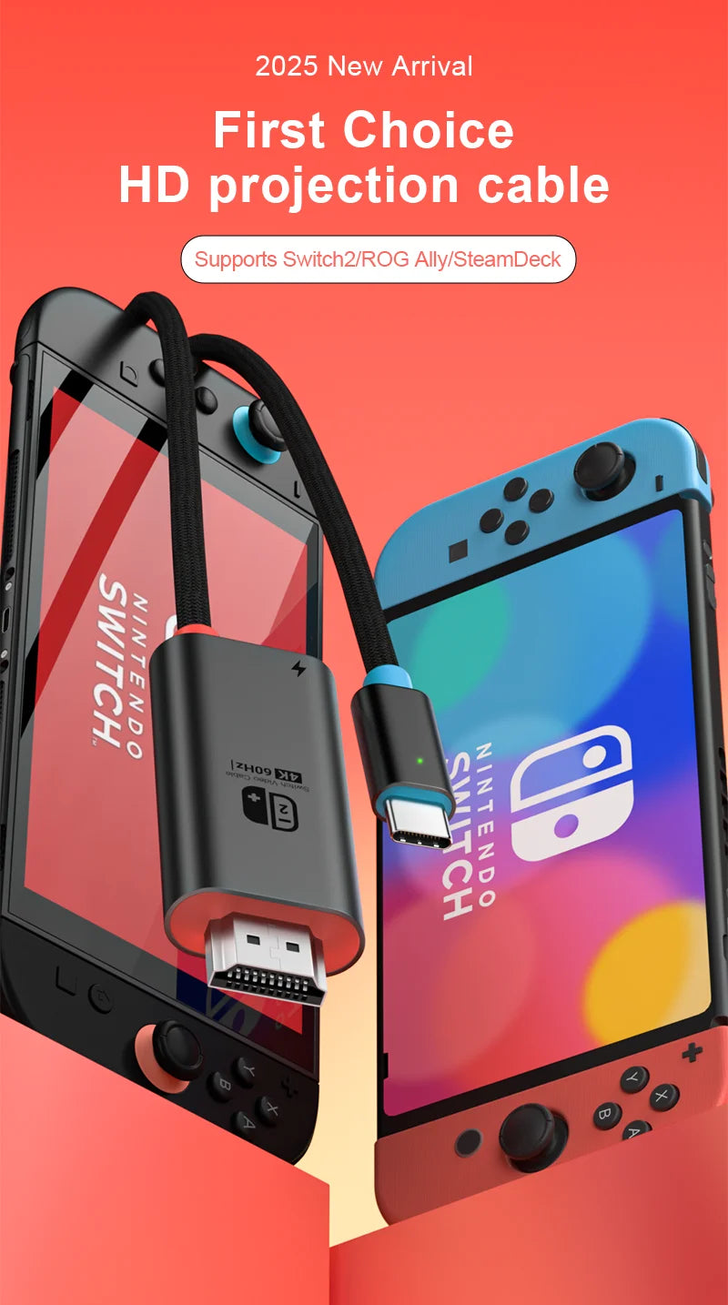 USB-C to HDMI Cable with PD100W Fast Charging – 4K 60Hz Adapter for Nintendo Switch, Phones, Tablets & Laptops