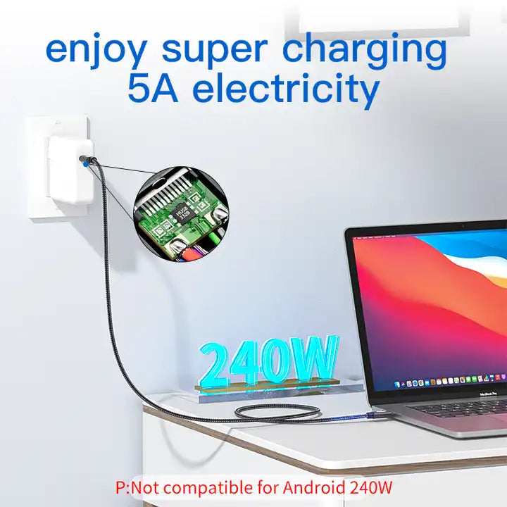 USB C to USB C Fast Data Charging Cable 240W 5A 3m
