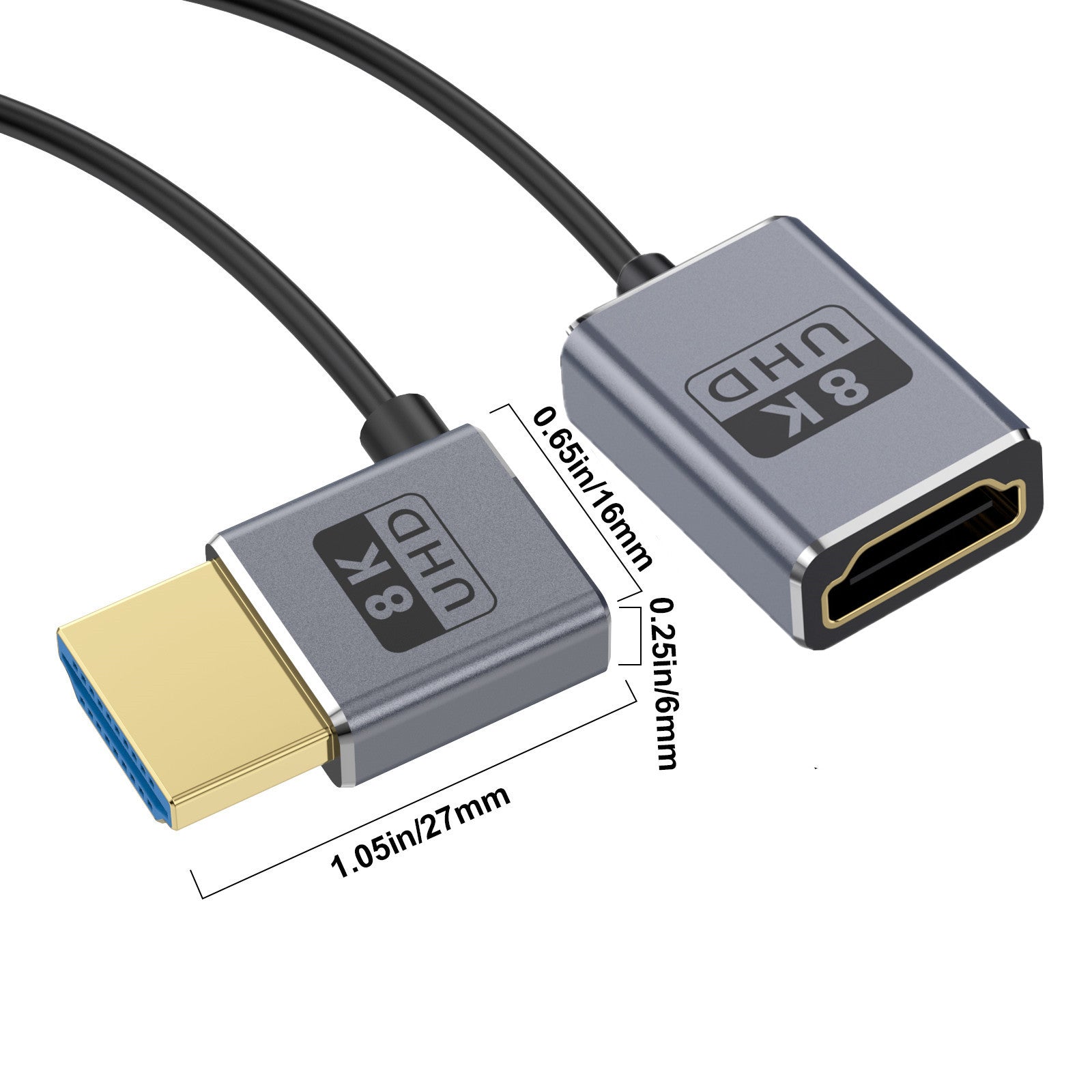 Ultra Thin HDMI 2.1 Coaxial Extension Cable, High Speed 48Gbps 8K@60Hz Male to Female Flexible Cord | Right Angle