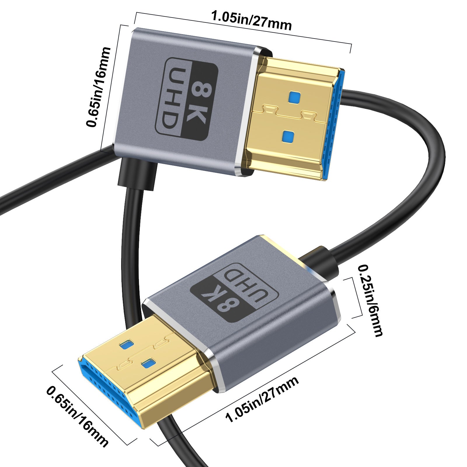 Ultra Thin HDMI 2.1 Coaxial Cable, High Speed 48Gbps 8K@60Hz Male to Male Flexible Cord | Left Angle