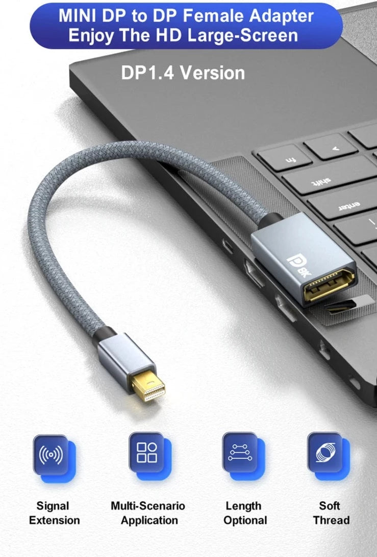 Mini Displayport 1.4 to Displayport Female Extension Cable 8K60HZ
