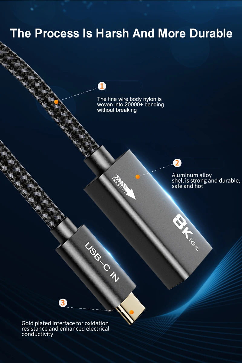 USB C Male to HDMI Female Video Extension Cable 8K 60HZ