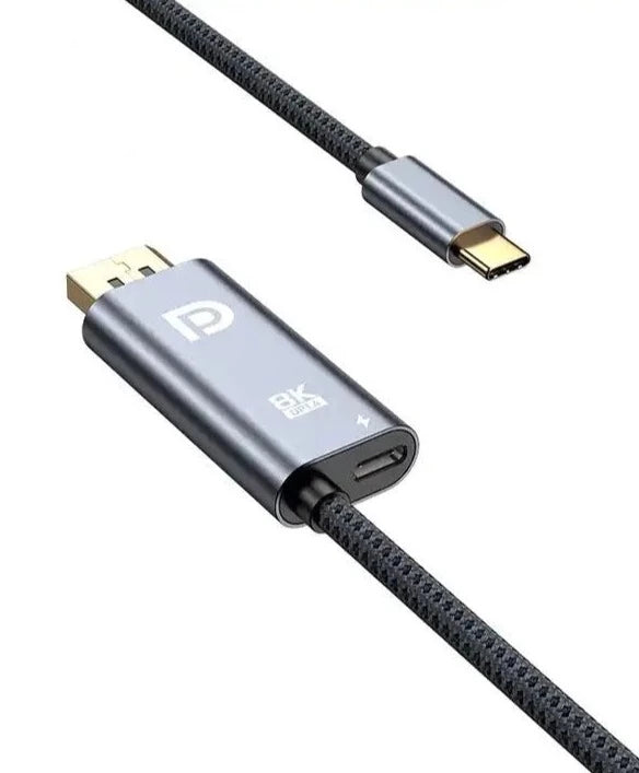 USB C to Displayport 1.4 + Type C Female Power Supply Video Cable 8K@60HZ 2m