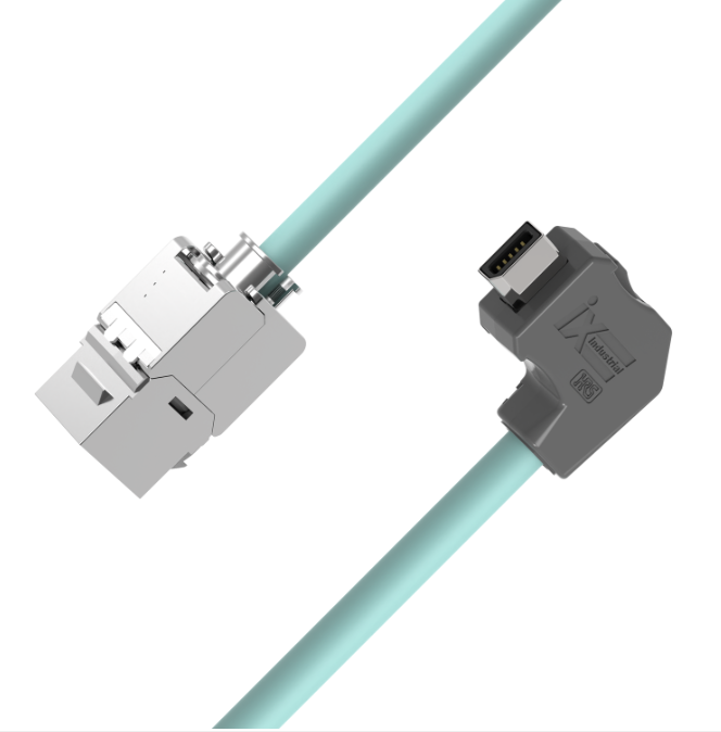 IX A-key down angled to RJ45 keystone jack CAT6A Ethernet cable