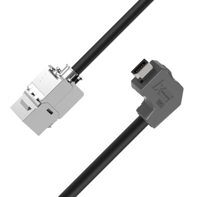 IX A-key downward angled to RJ45 keystone CAT6A industrial Ethernet cable