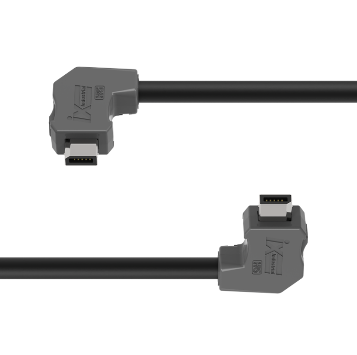 Two black cables with gray connectors on a white background