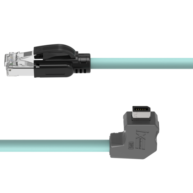 Industrial CAT6A Ethernet cable with angled IX connector