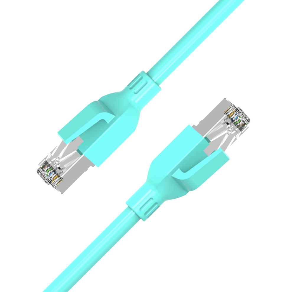 Industrial CAT6A Ethernet cable with field-terminated RJ45 plug in teal