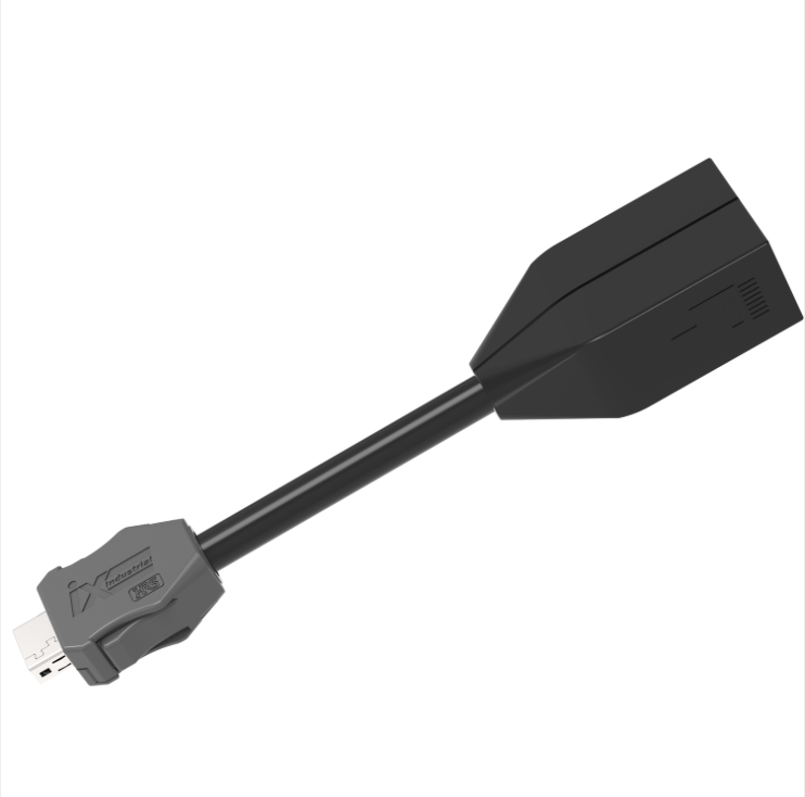 Industrial IX connector to RJ45 female Ethernet cable assembly