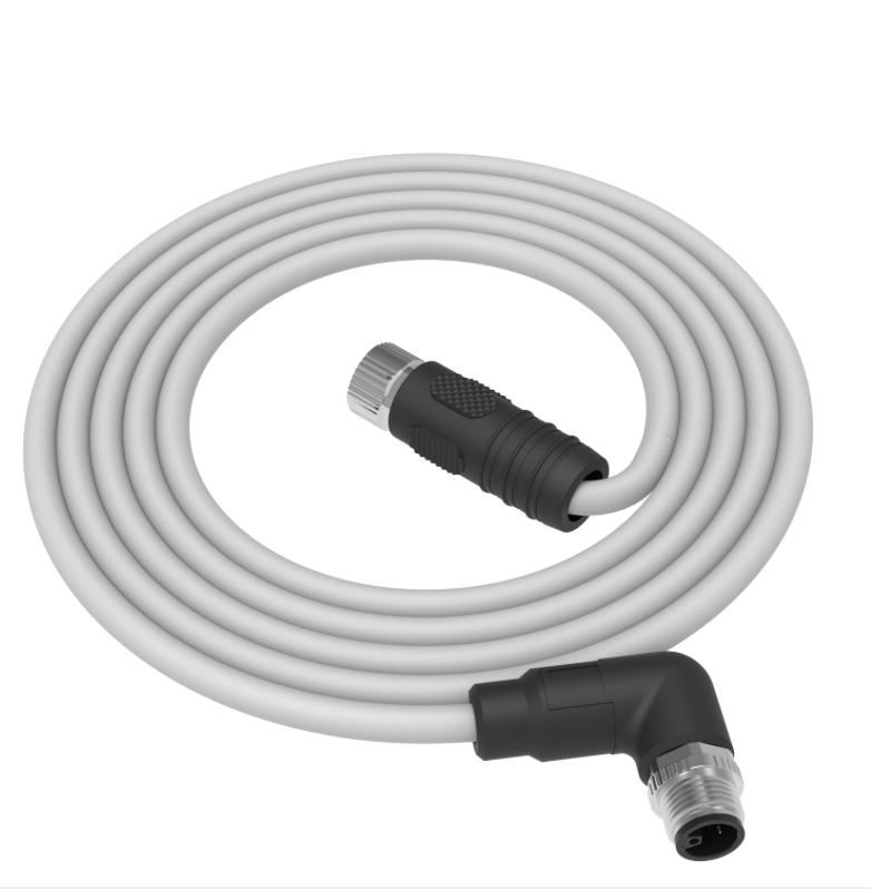 White garden hose with black connectors on a white background