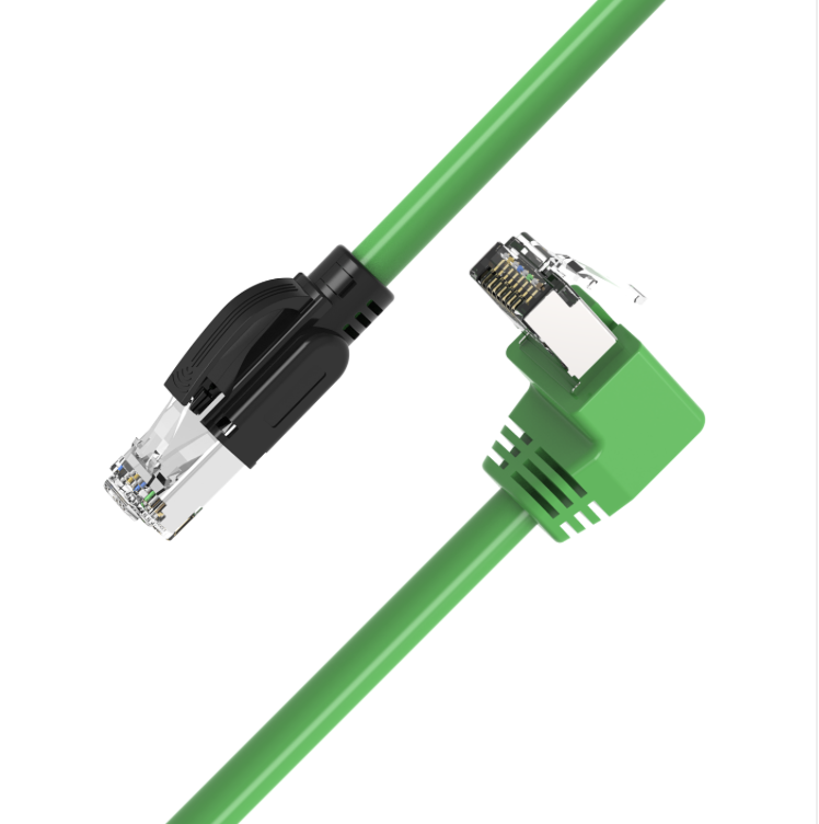 Industrial PROFINET Type C CAT6A 10G trailing cable with straight and up-angle RJ45 connectors