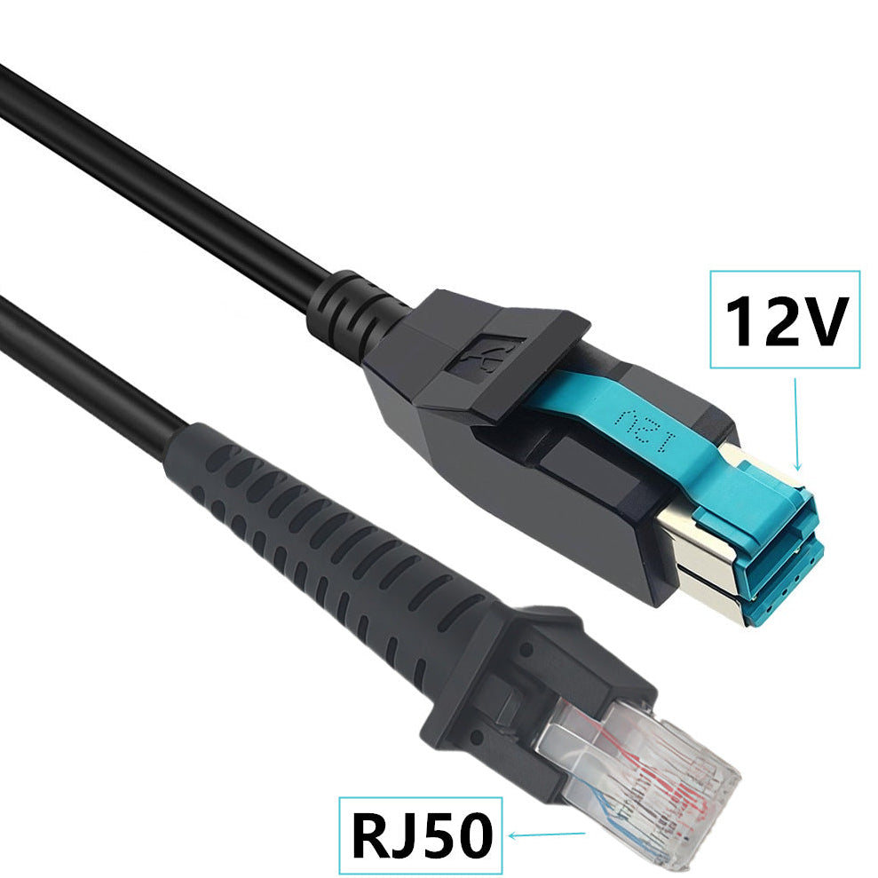 POS terminal data cable, PoweredUSB 12 V to RJ50, 2 metres