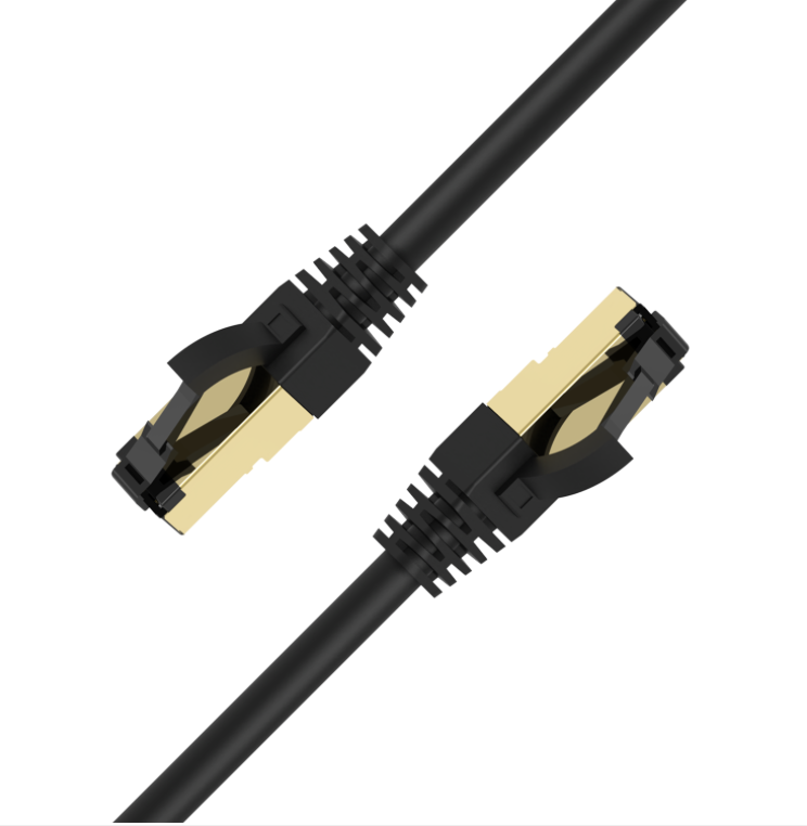 Industrial black CAT7 Ethernet patch cable with ultra-flexible TPE jacket