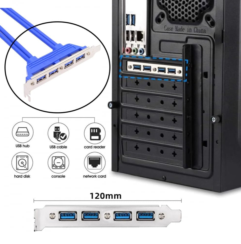 Internal USB 3.0 4-Port Female Panel Mount Cable to 20-Pin Motherboard Header with PCI Bracket