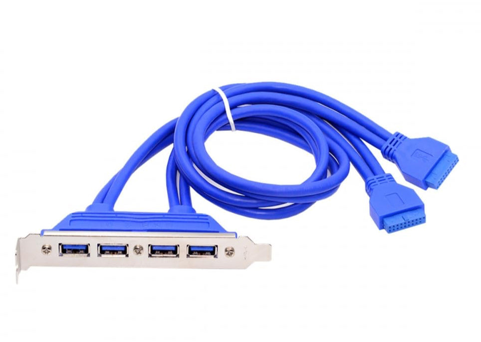 Internal USB 3.0 4-port female panel mount cable with PCI bracket and 20-pin motherboard header connector