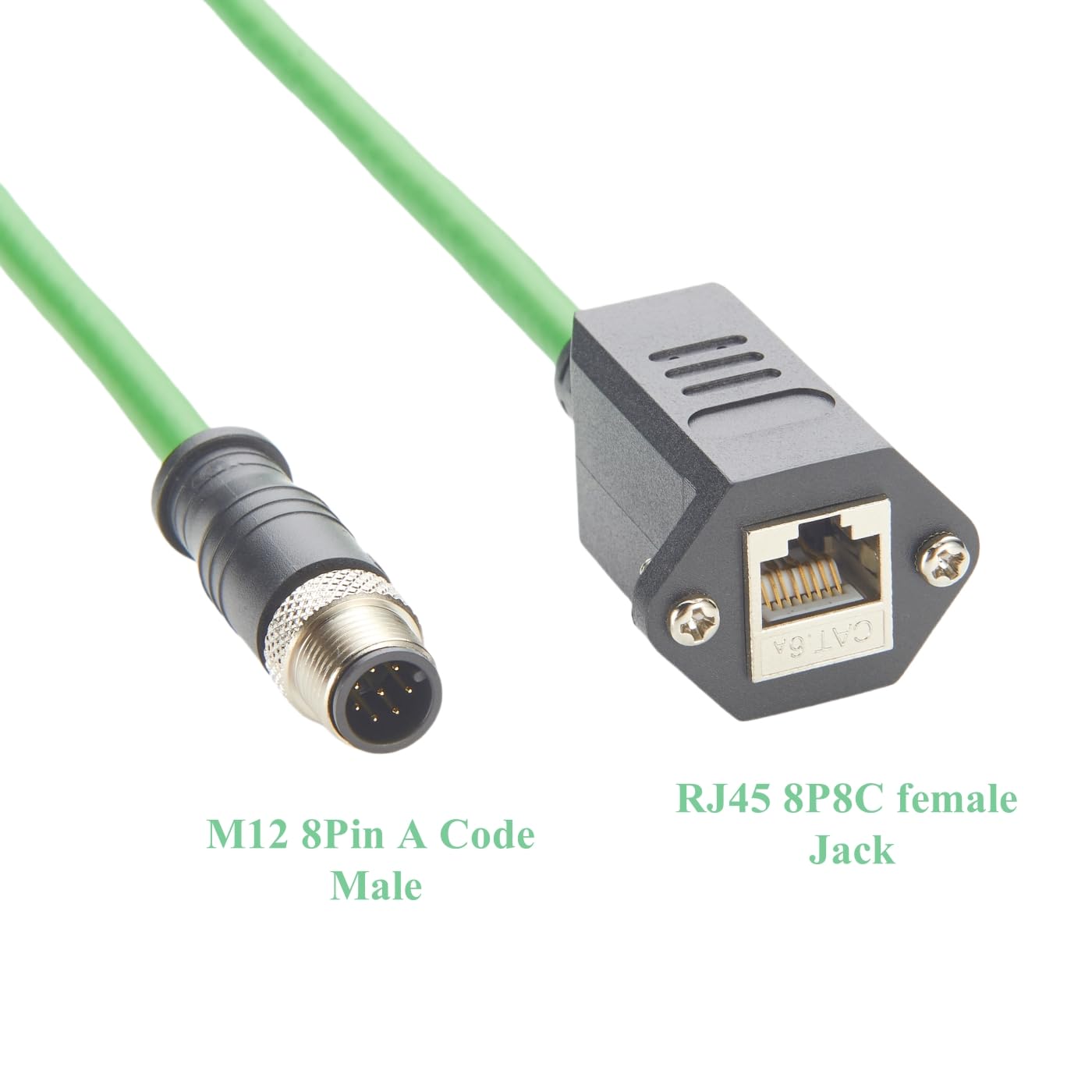 M12 8Pin A Code to RJ45 Female Industrial Cat6A Ethernet Extension Cable, with Screw Lock IP67 10Gbps Shielded GigE Vision Connector