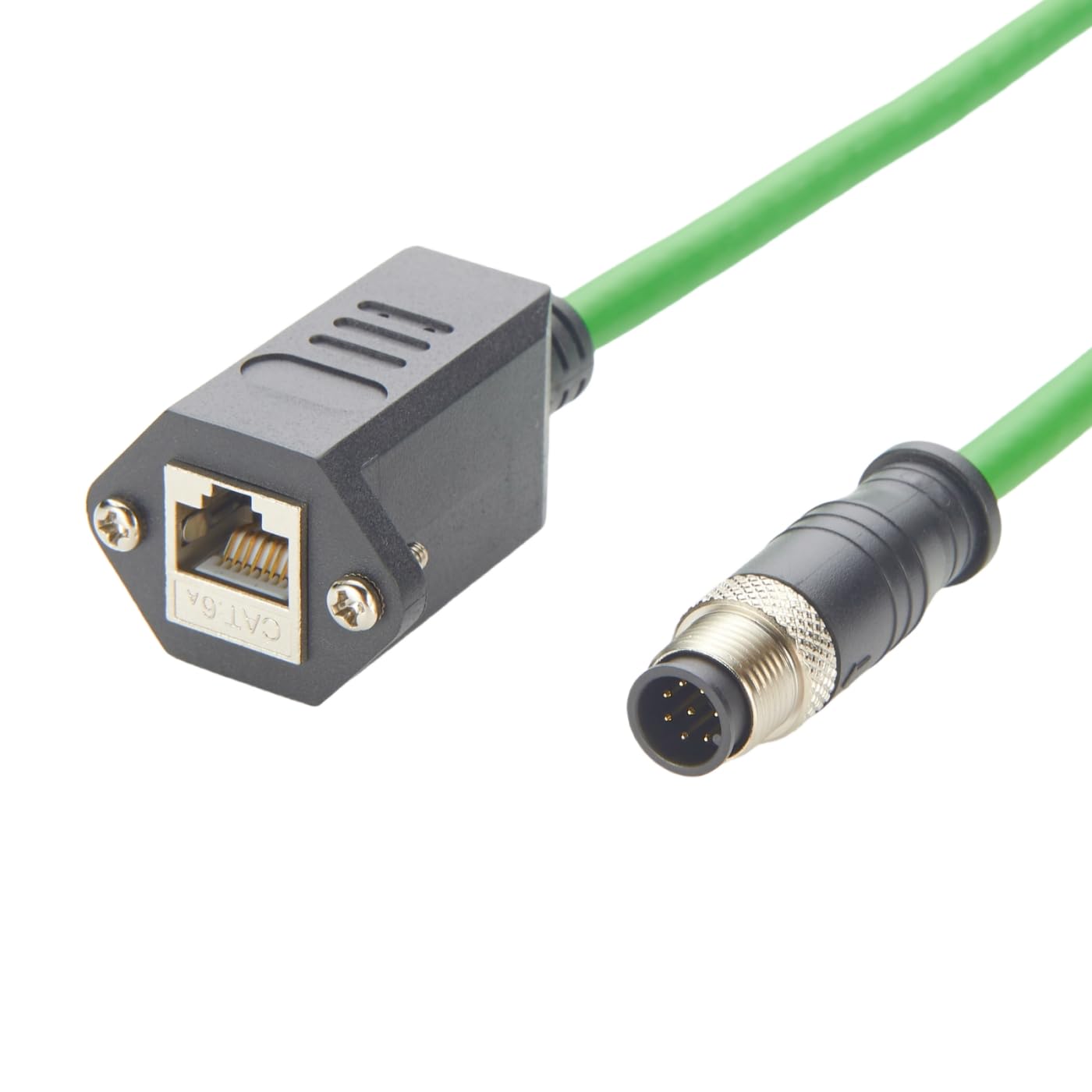 M12 8Pin A Code to RJ45 Female Industrial Cat6A Ethernet Extension Cable, with Screw Lock IP67 10Gbps Shielded GigE Vision Connector